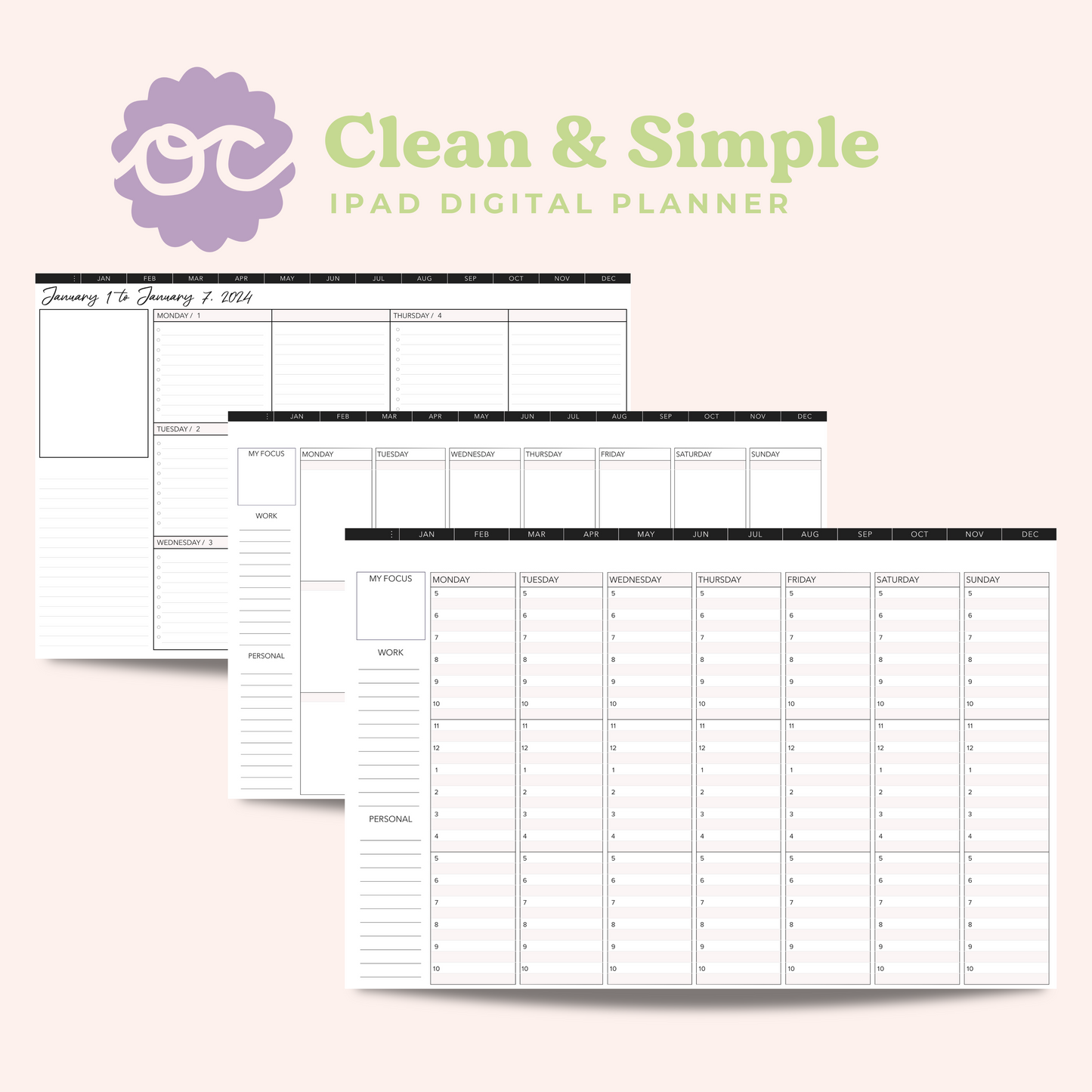 Clean and Simple Digital 2024 Planner for Ipad Planning