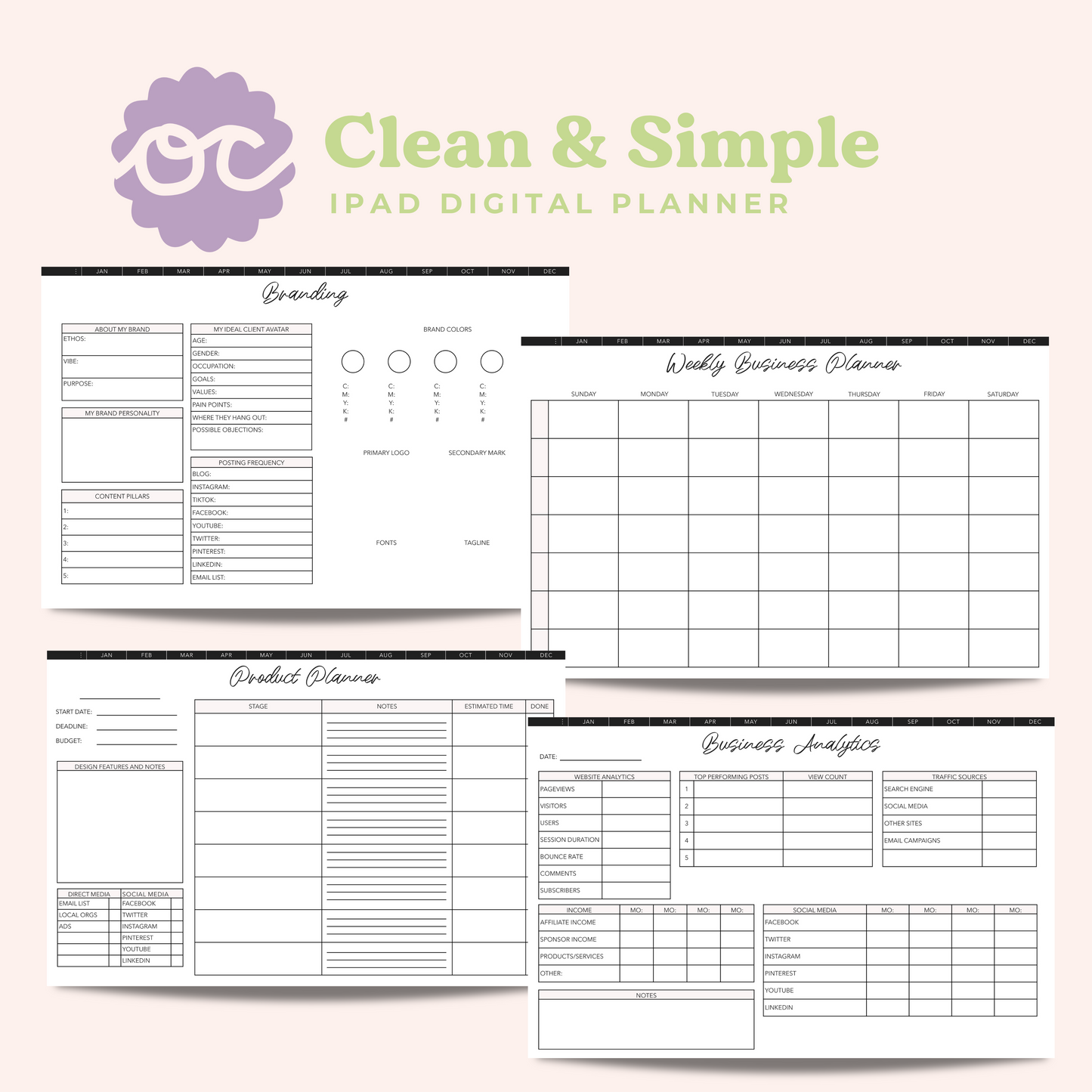 Clean and Simple Digital 2024 Planner for Ipad Planning